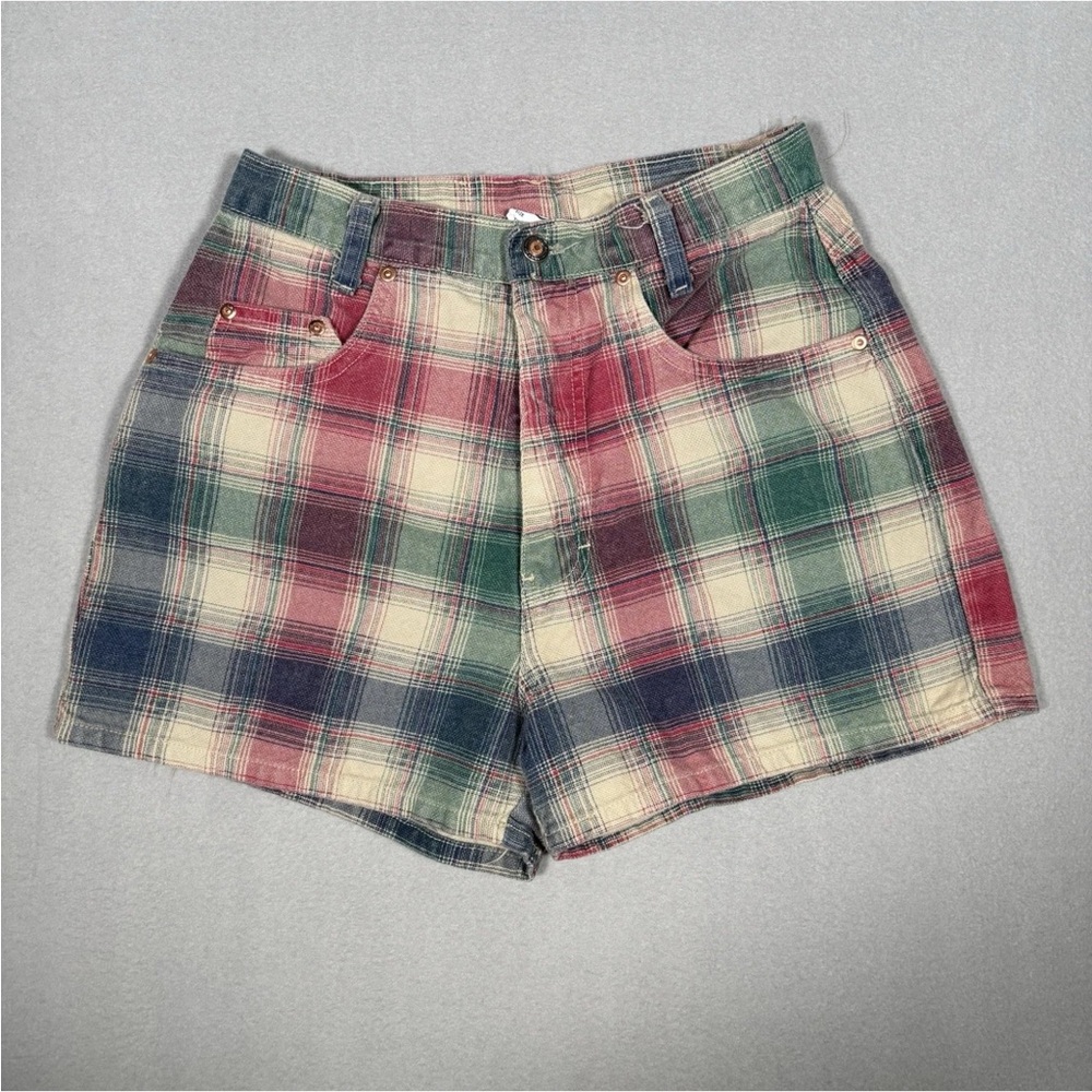 Vintage Michael G. High Waisted Retro Shorts Women 13 (27) Plaid Twill 3” Inseam